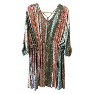 GiGio Plus Floral Patchwork Dress Blue/Green/Tan - XL (NEW)